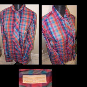 Vintage 80s Career Guild Plaid Button Front Blouse Top Womens Size XL